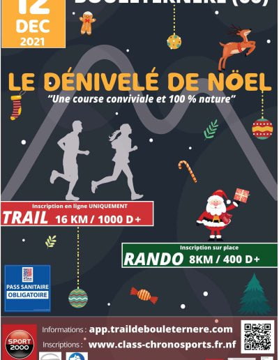 affiche du trail du dénivelé de Noel le 12 décembre 2021 à Bouleternère en Roussillon Conflent dans les pyrénées Orientales