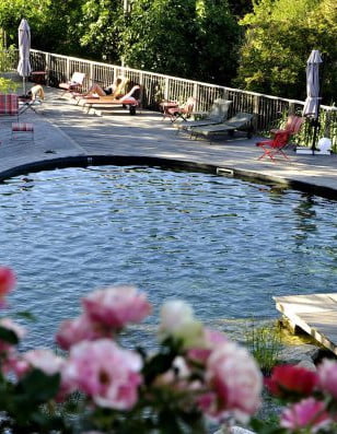 natural swimming pool of the left barn furniture of the house of the castle to bélesta in roussillon conflent in the pyrenees orientales